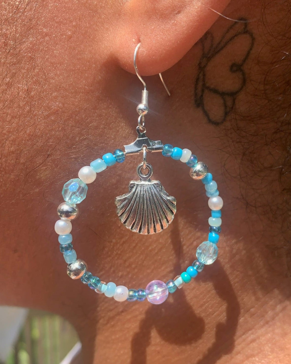 Silver Seashell Large Hoop Earrings