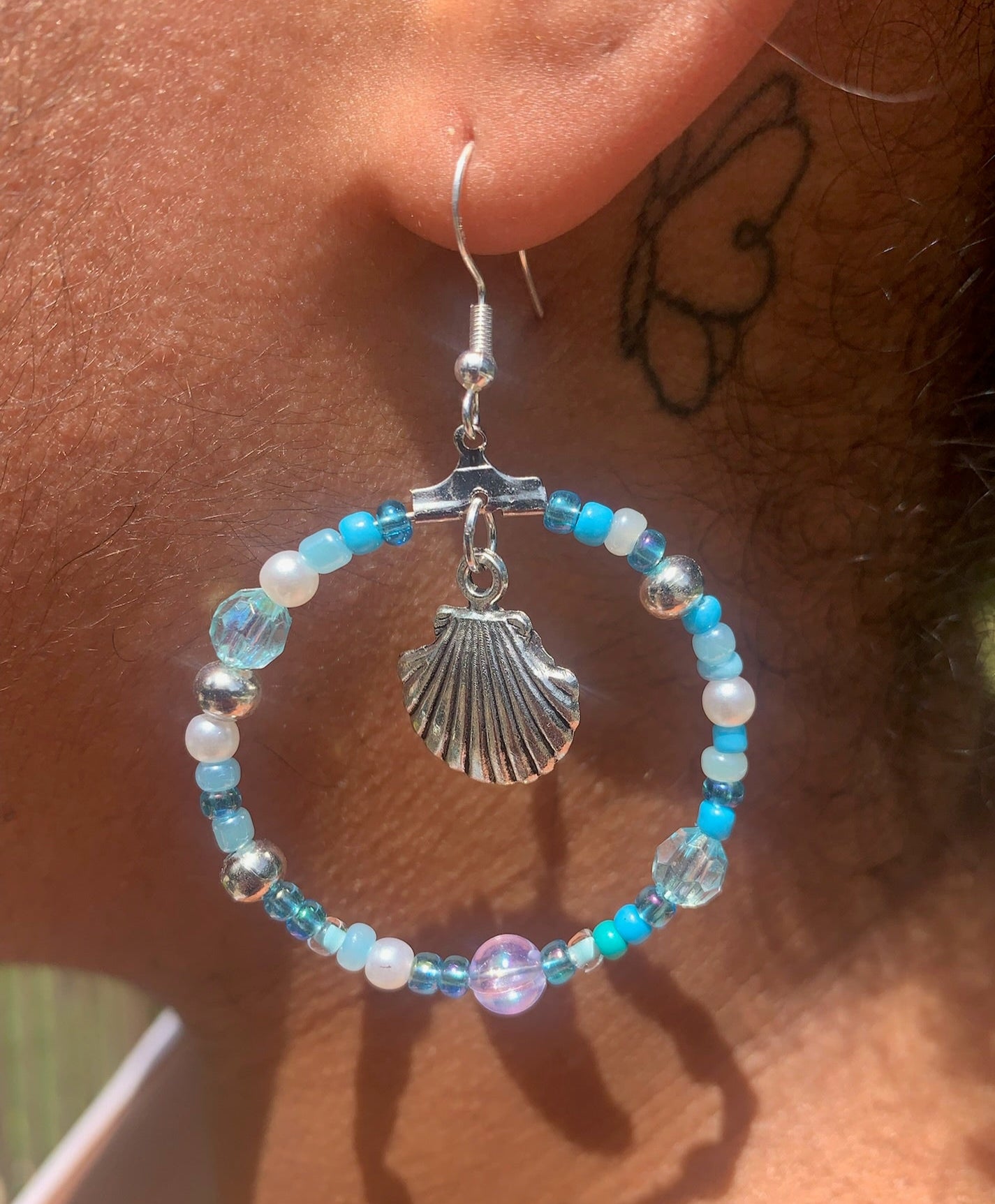 Silver Seashell Large Hoop Earrings