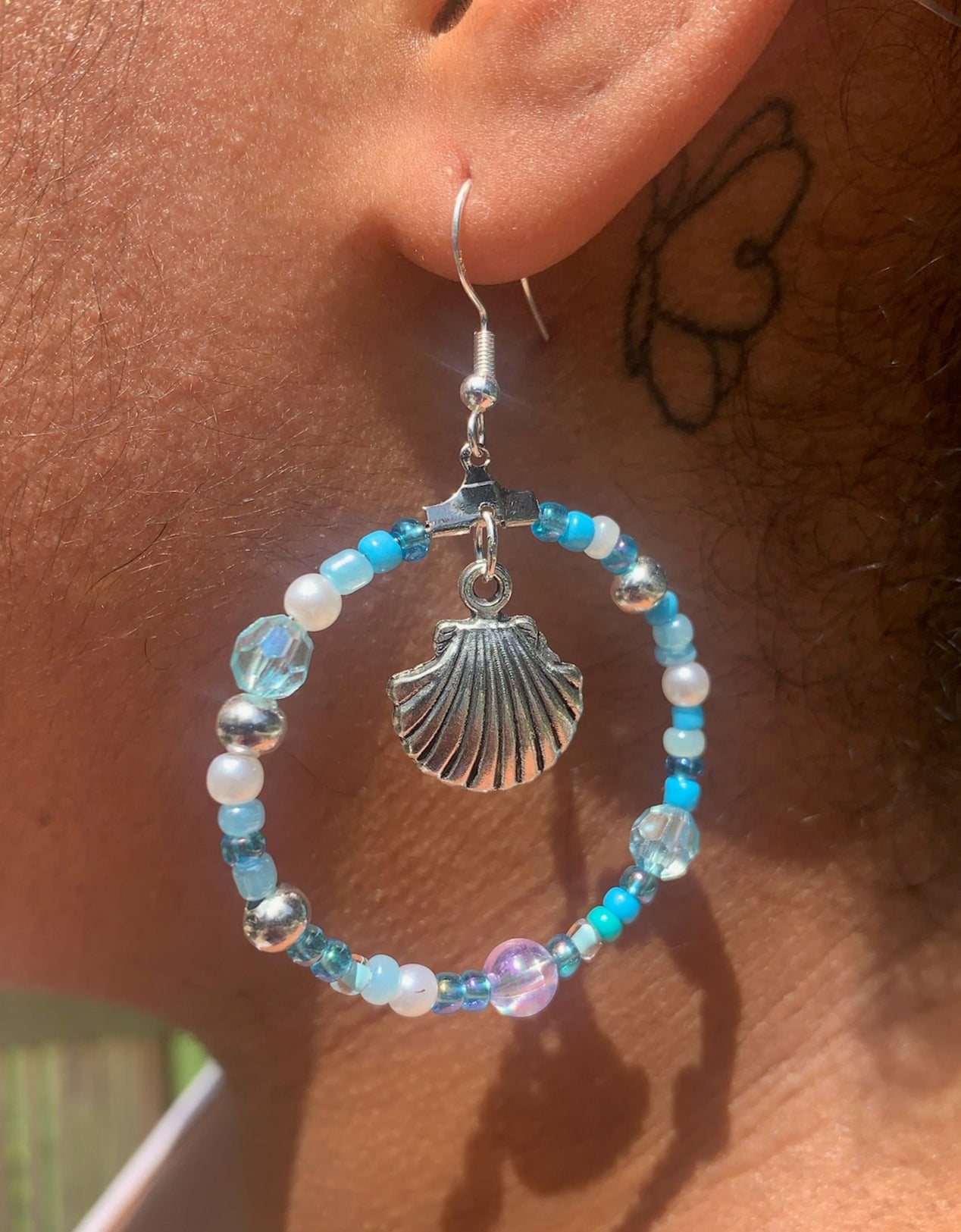Silver Seashell Large Hoop Earrings
