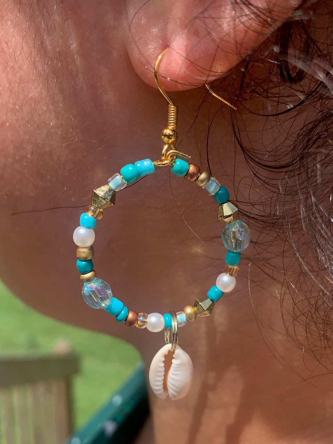 Cowrie Shell Dangle Hoop Earrings