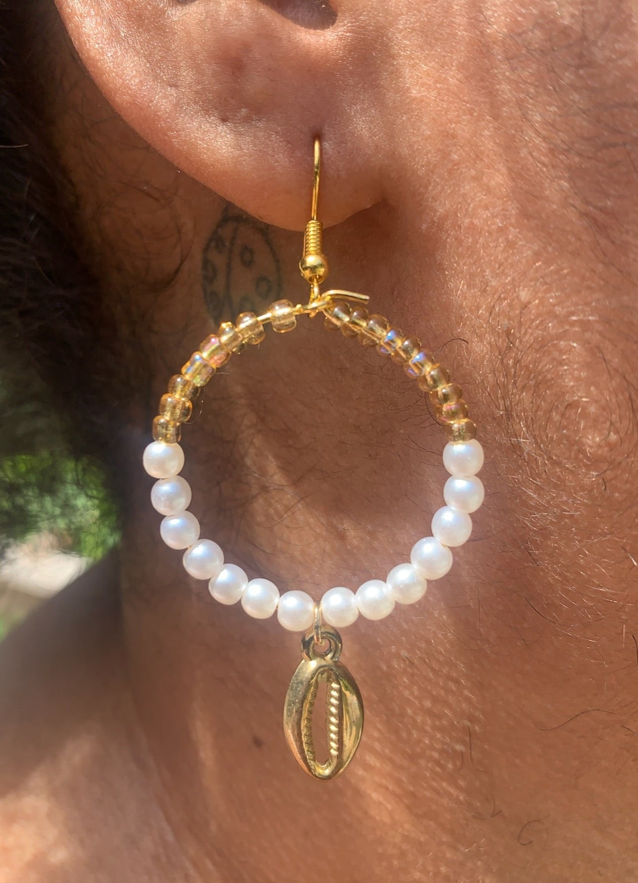 Gold + Pearl Cowrie Shell Earrings