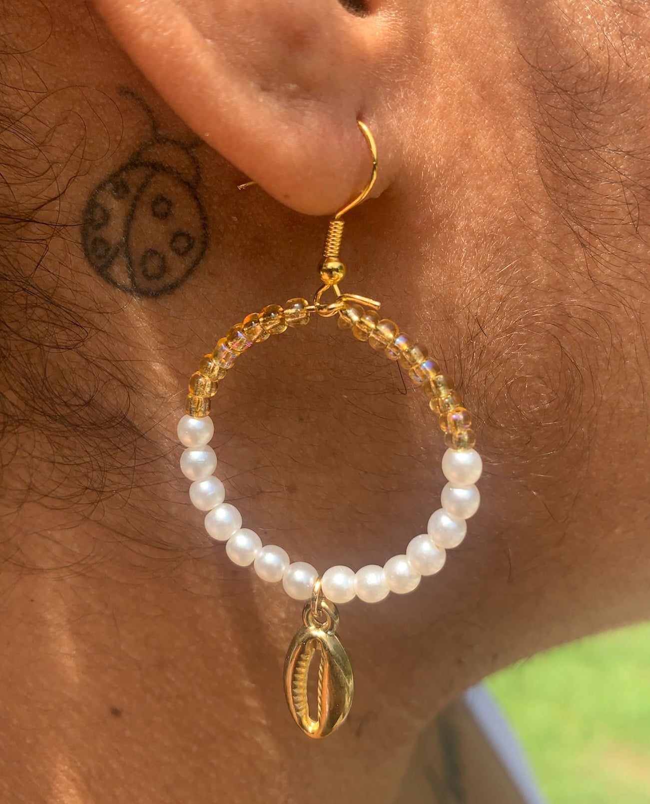 Gold + Pearl Cowrie Shell Earrings
