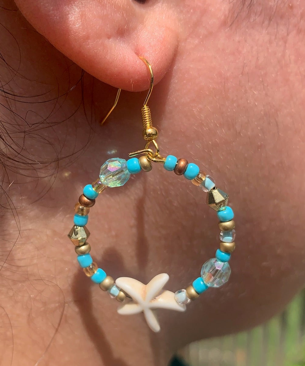 Starfish Beaded Hoop Earrings