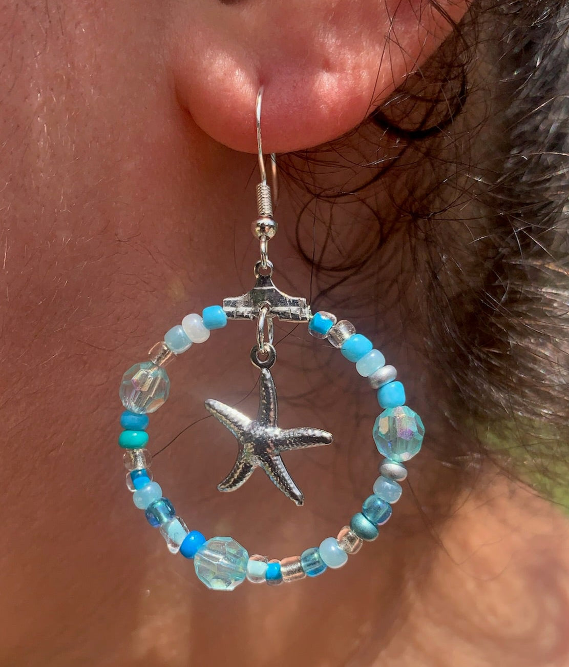 Silver Starfish Hoop Earrings