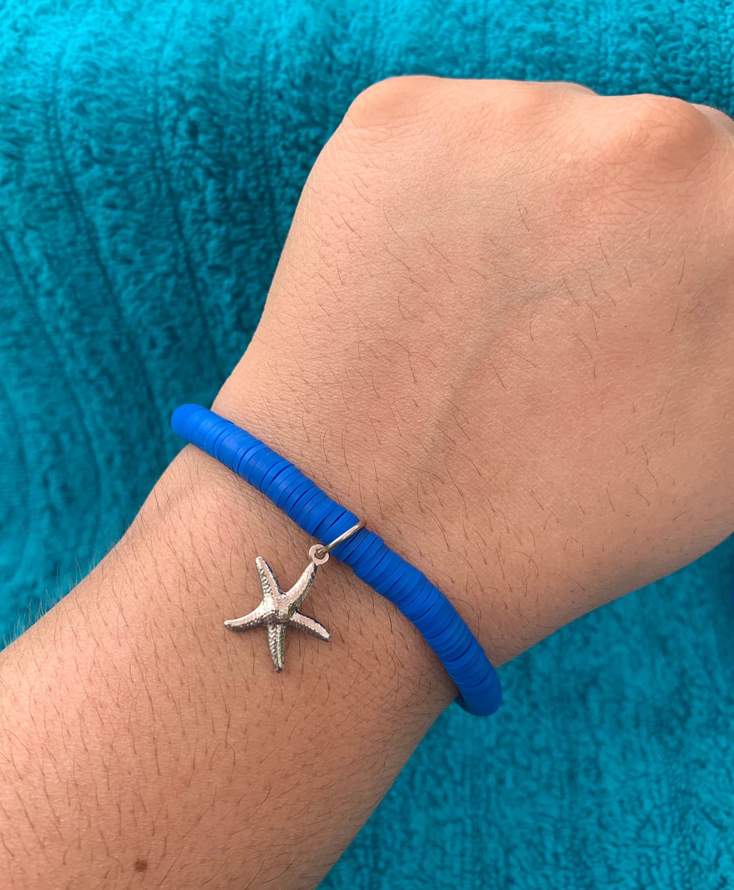 Silver Starfish Heishi Bead Bracelet
