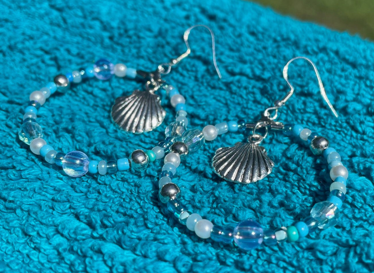 Silver Seashell Large Hoop Earrings