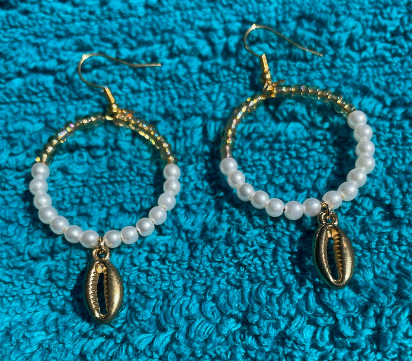 Gold + Pearl Cowrie Shell Earrings