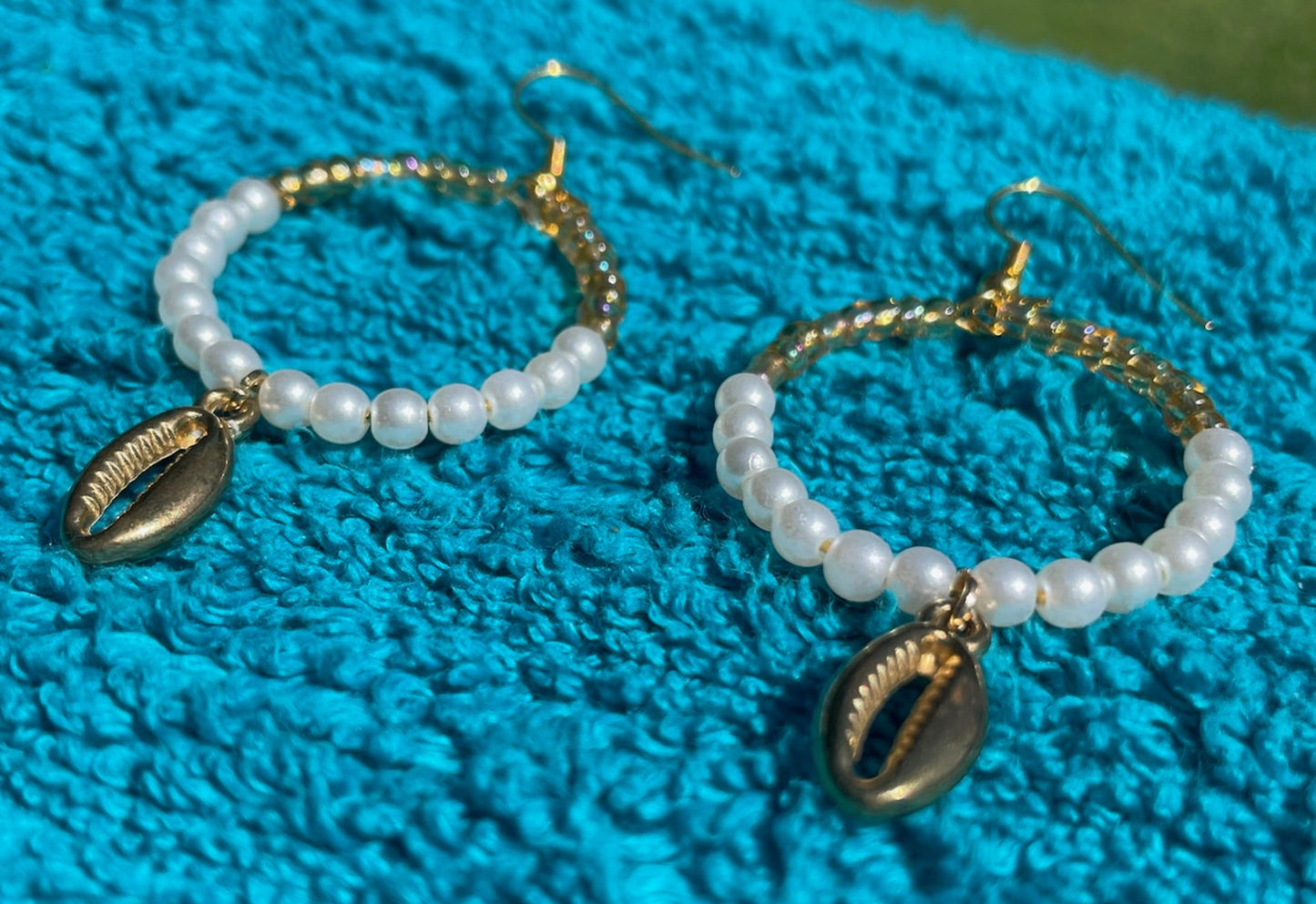 Gold + Pearl Cowrie Shell Earrings
