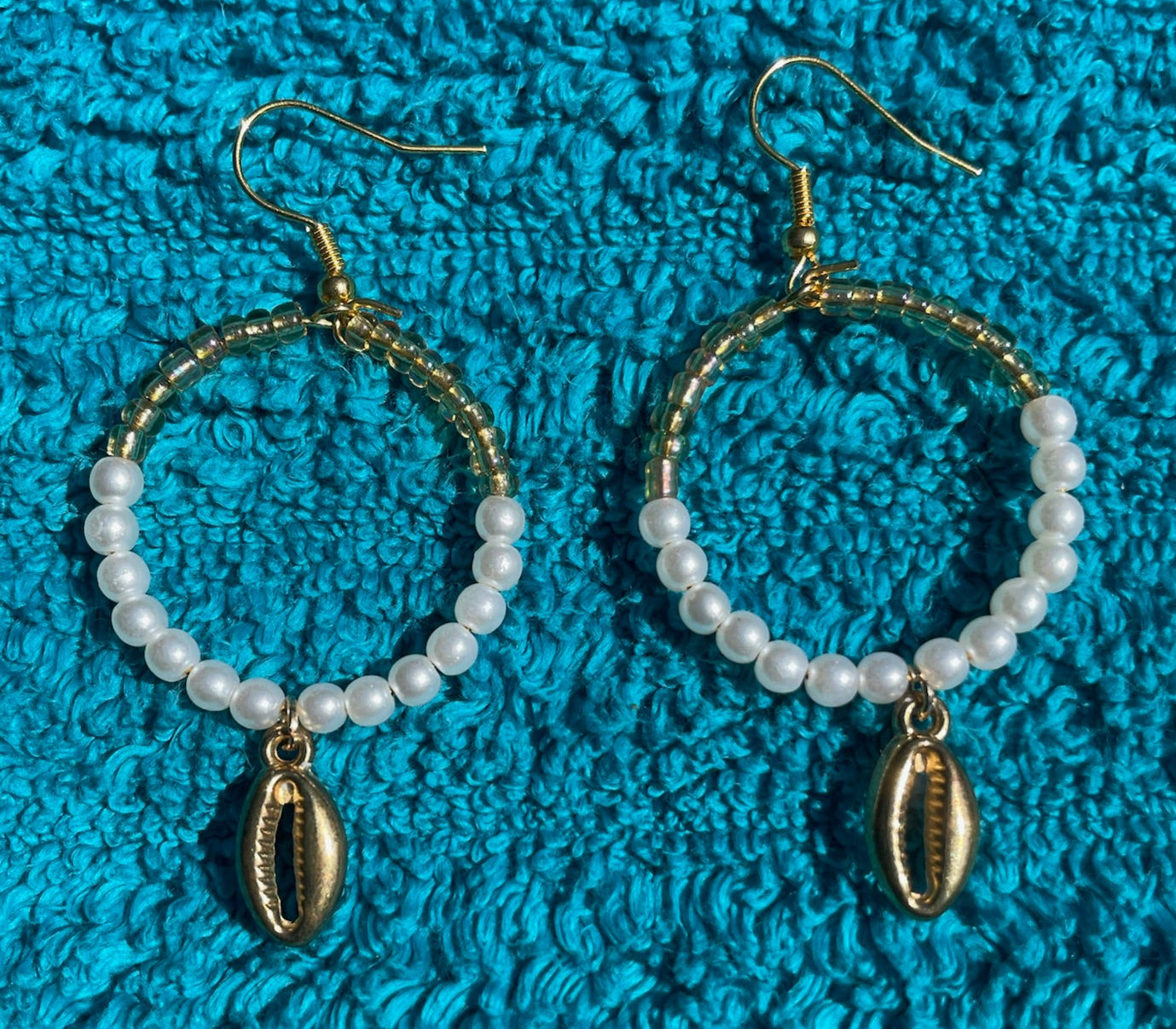Gold + Pearl Cowrie Shell Earrings