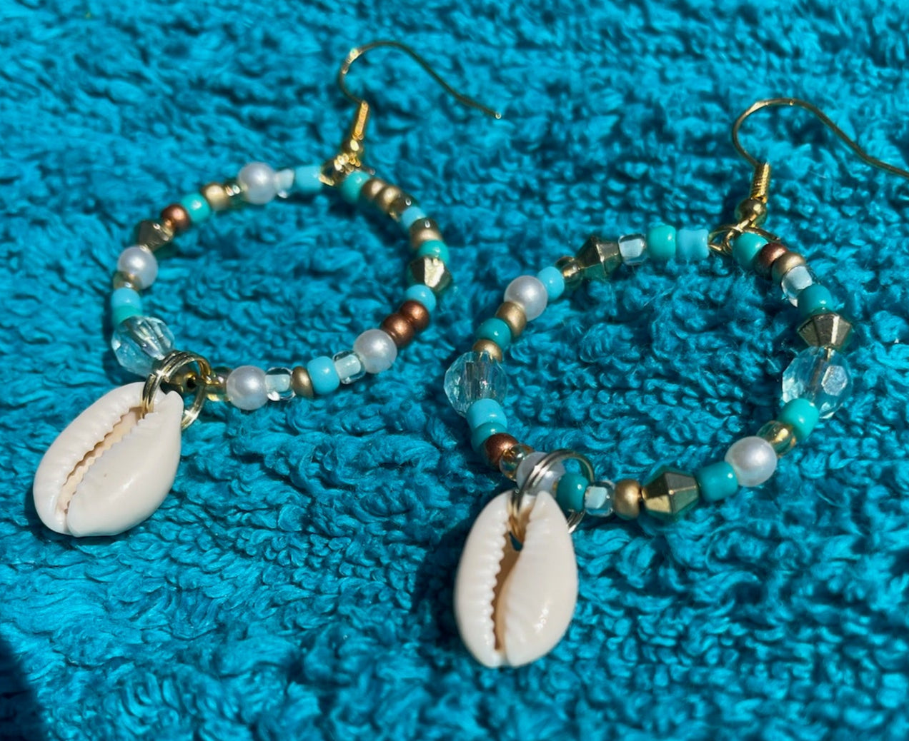 Cowrie Shell Dangle Hoop Earrings
