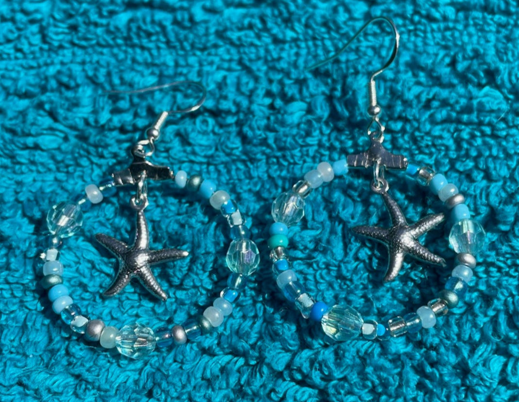 Silver Starfish Hoop Earrings
