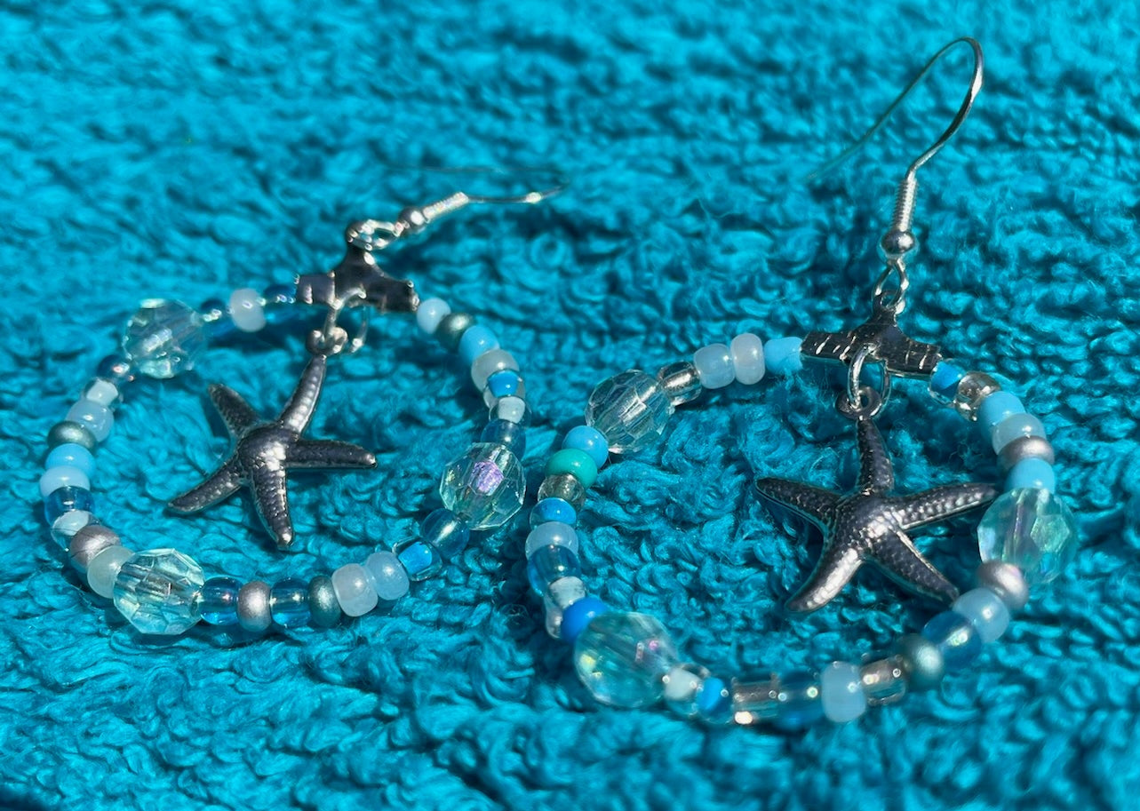Silver Starfish Hoop Earrings