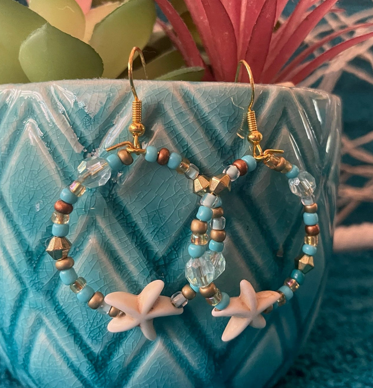 Starfish Beaded Hoop Earrings