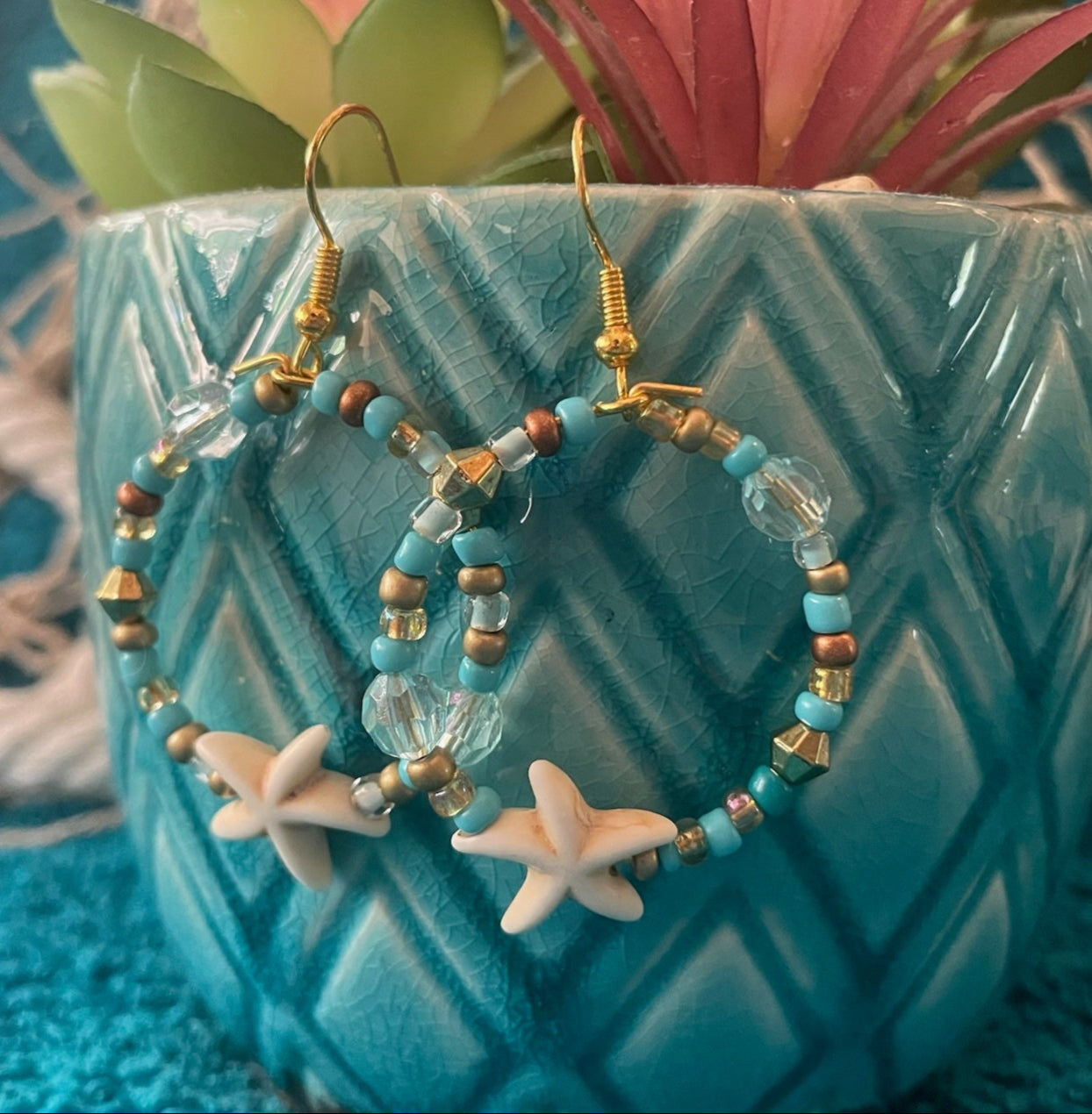 Starfish Beaded Hoop Earrings