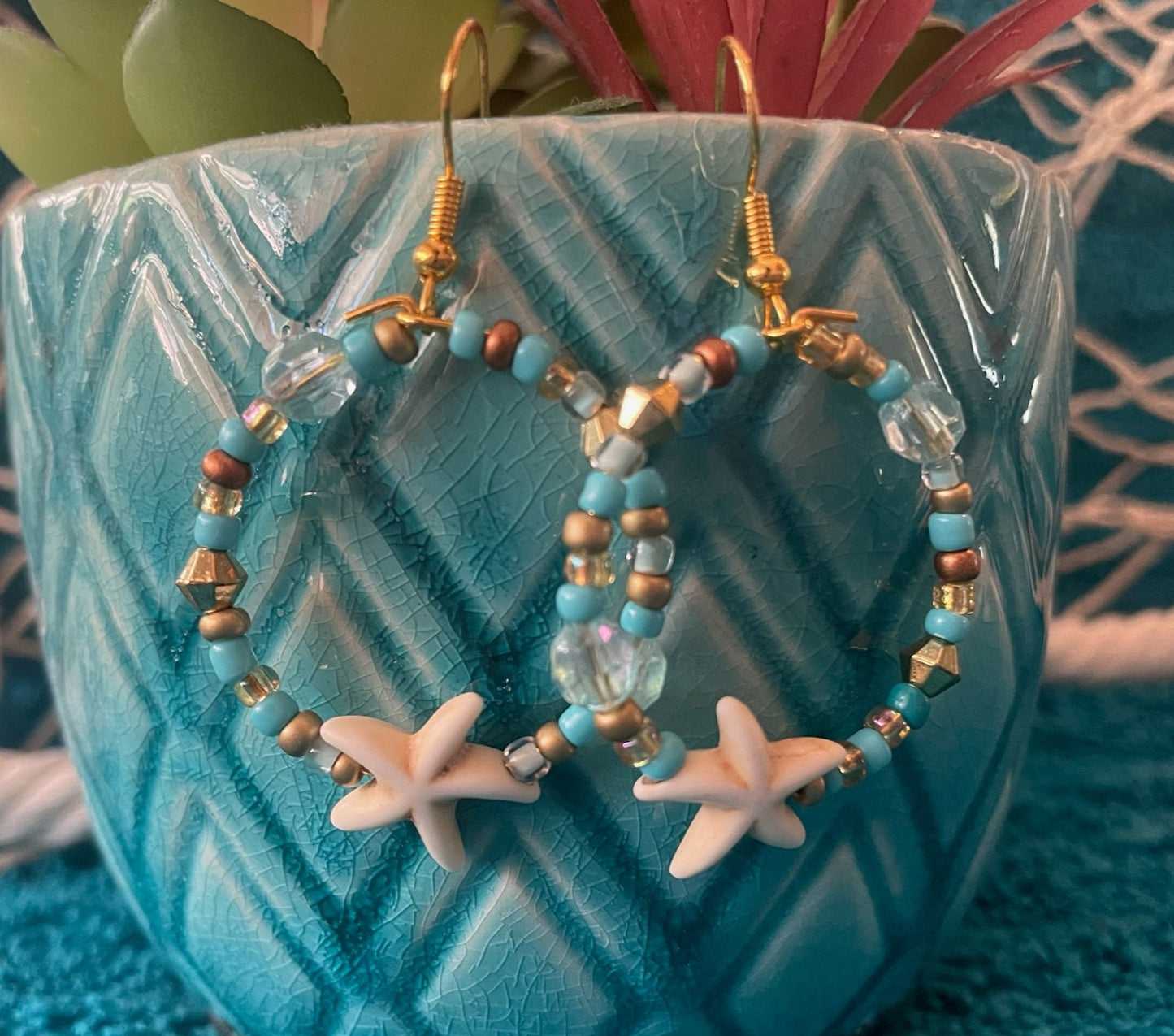 Starfish Beaded Hoop Earrings