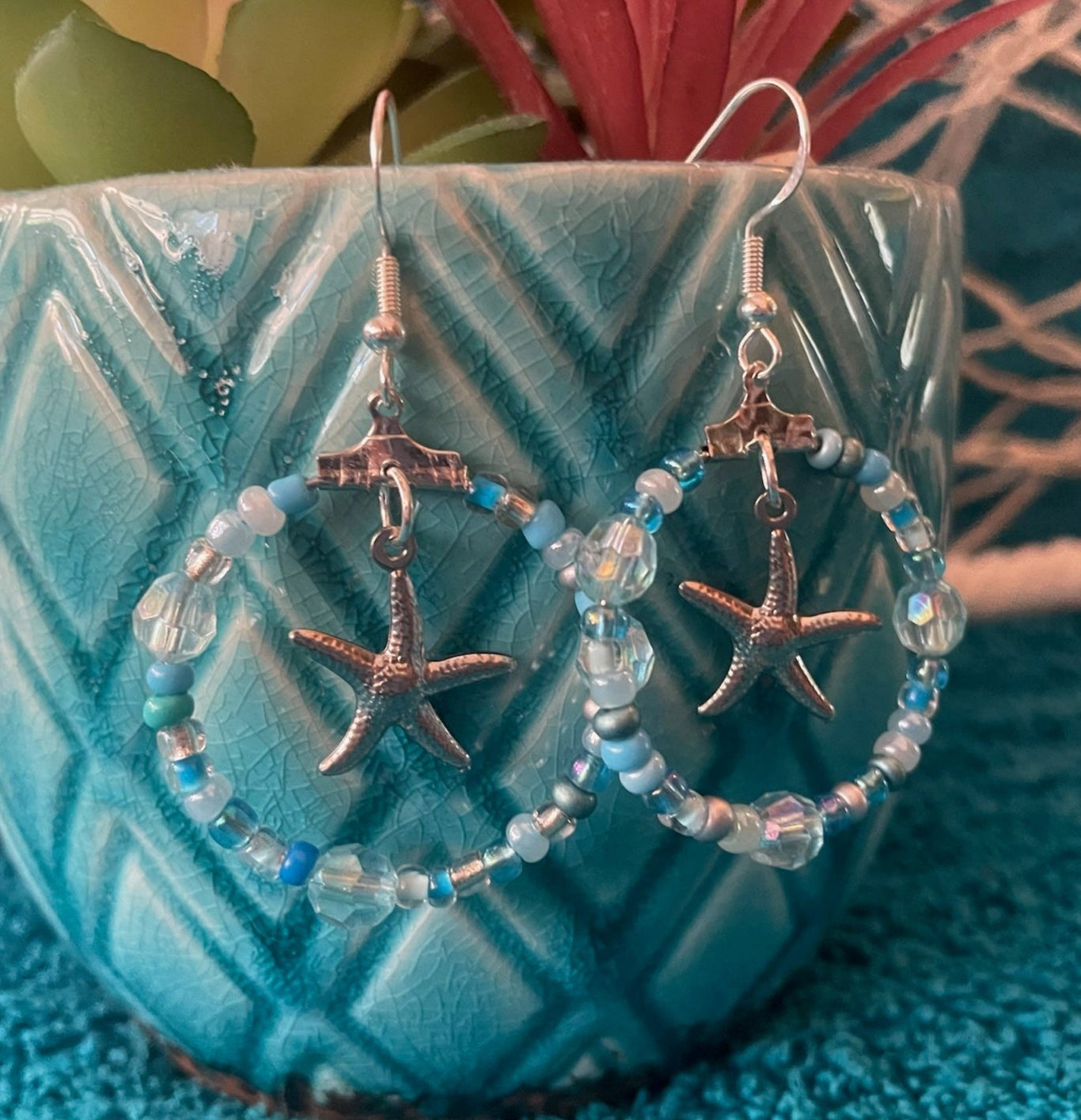 Silver Starfish Hoop Earrings