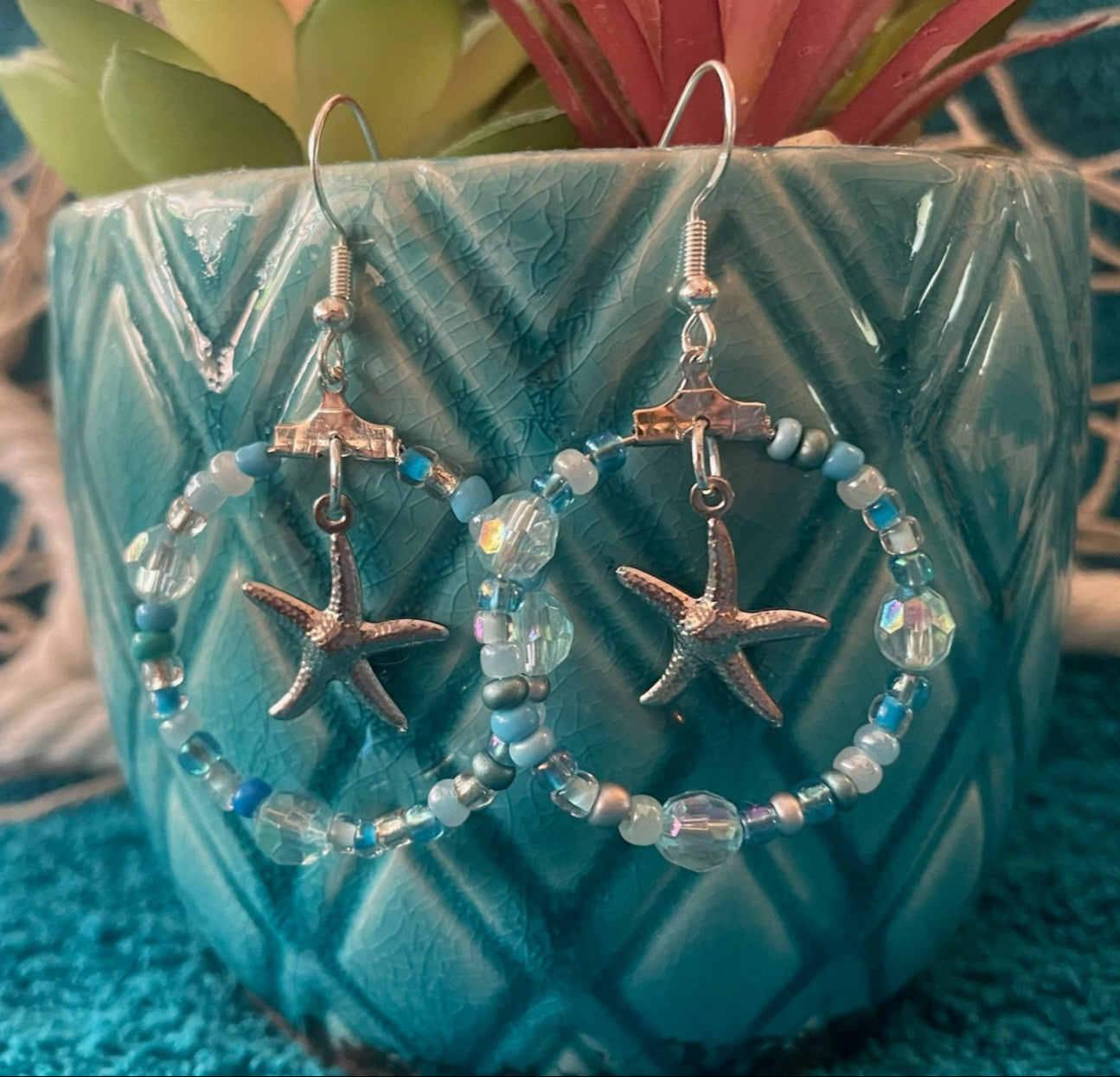 Silver Starfish Hoop Earrings