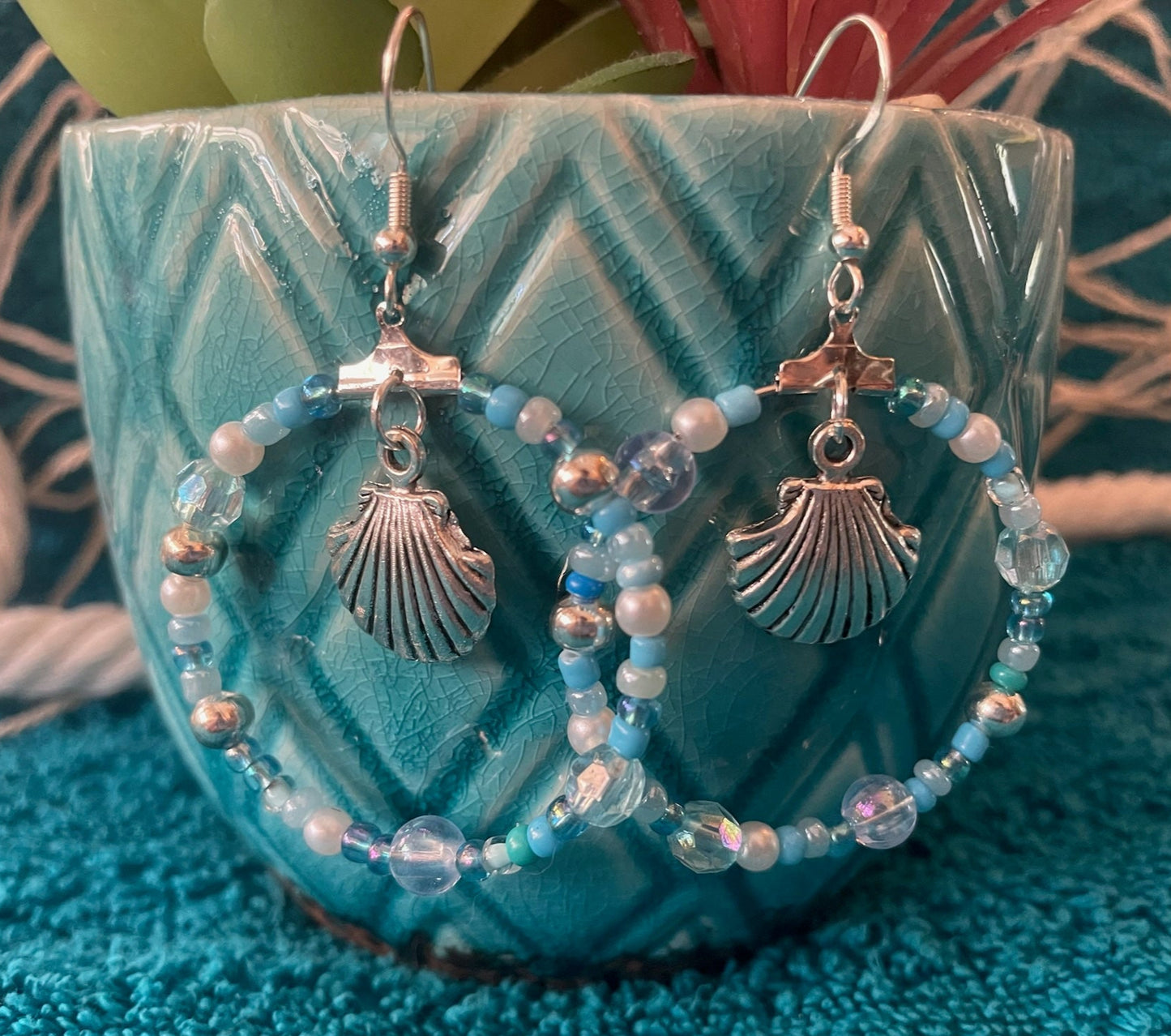 Silver Seashell Large Hoop Earrings