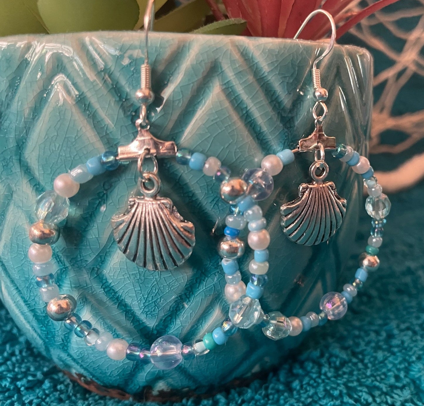 Silver Seashell Large Hoop Earrings