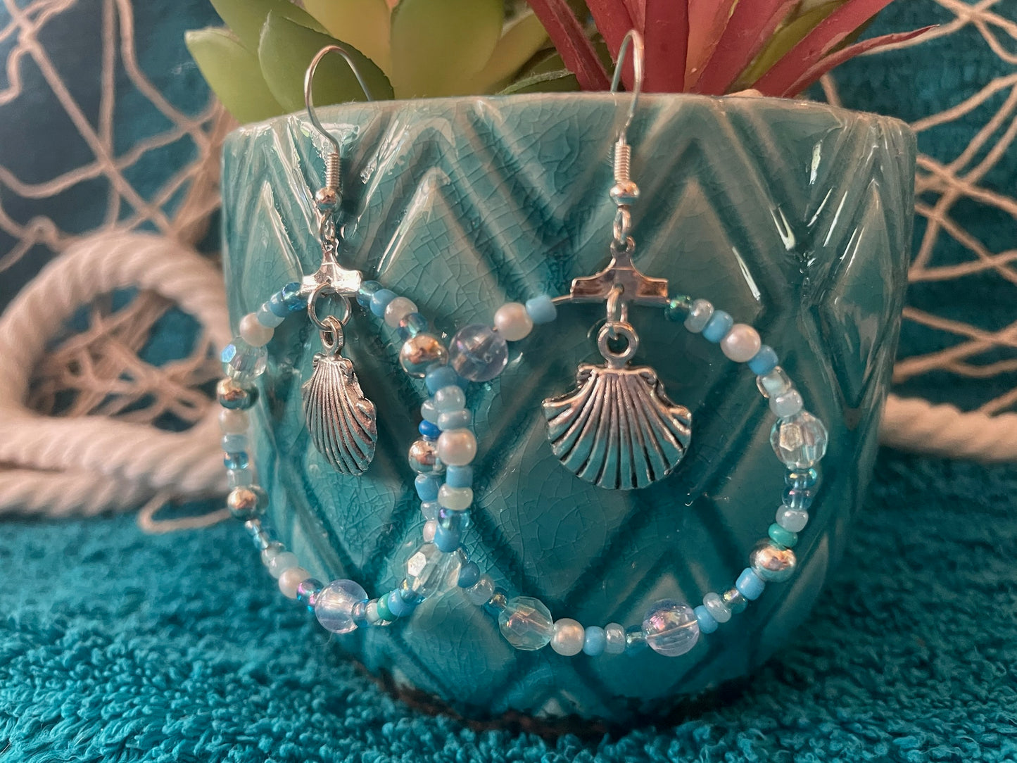 Silver Seashell Large Hoop Earrings