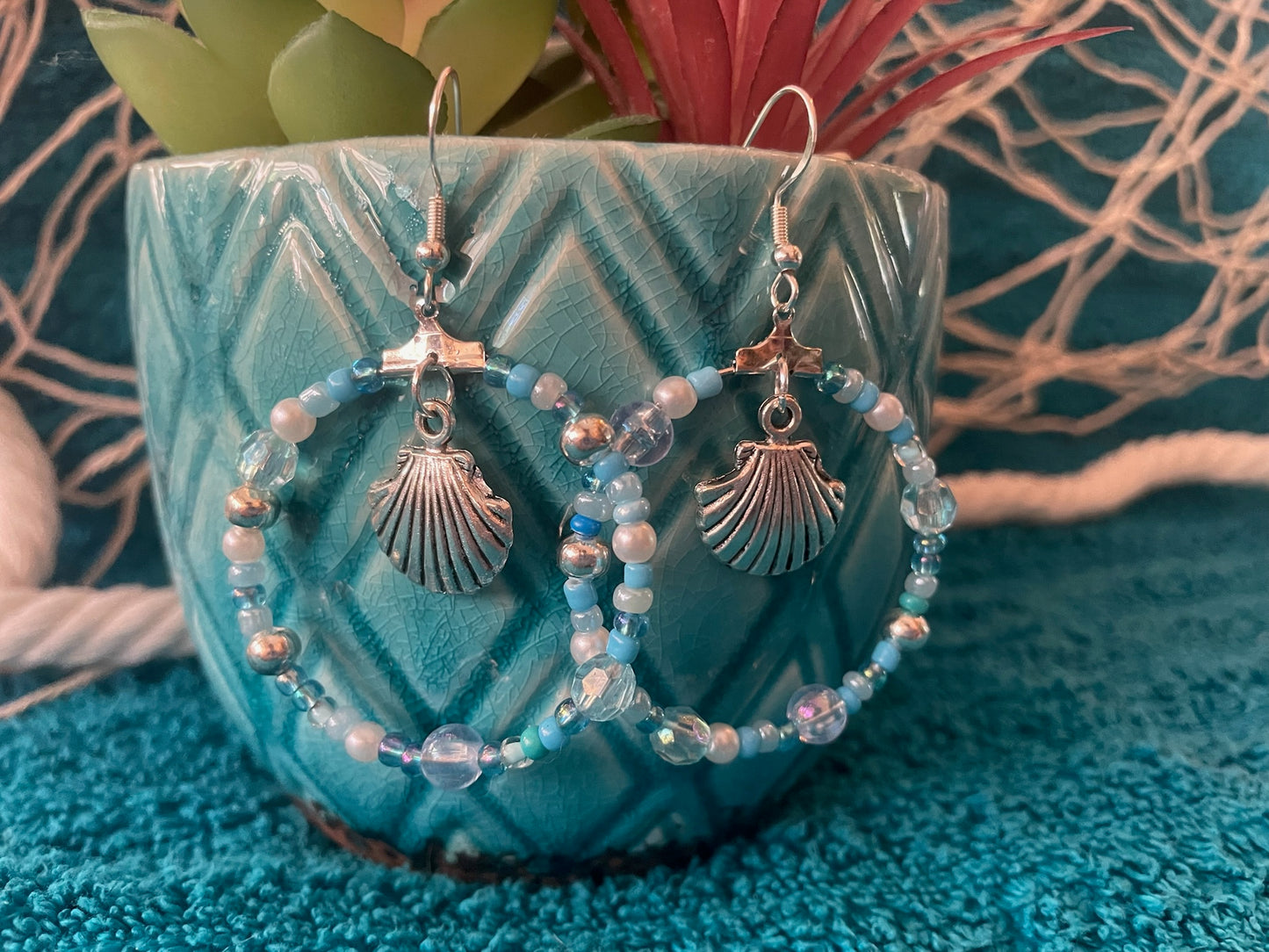 Silver Seashell Large Hoop Earrings