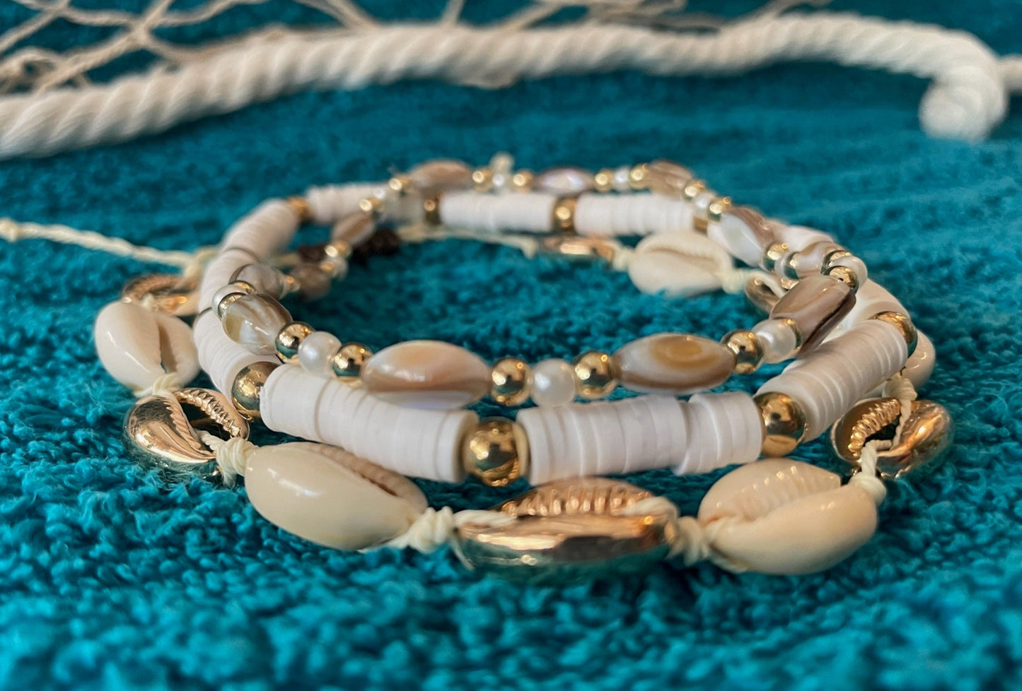 Seashell Shimmer 3-Piece Anklet Set