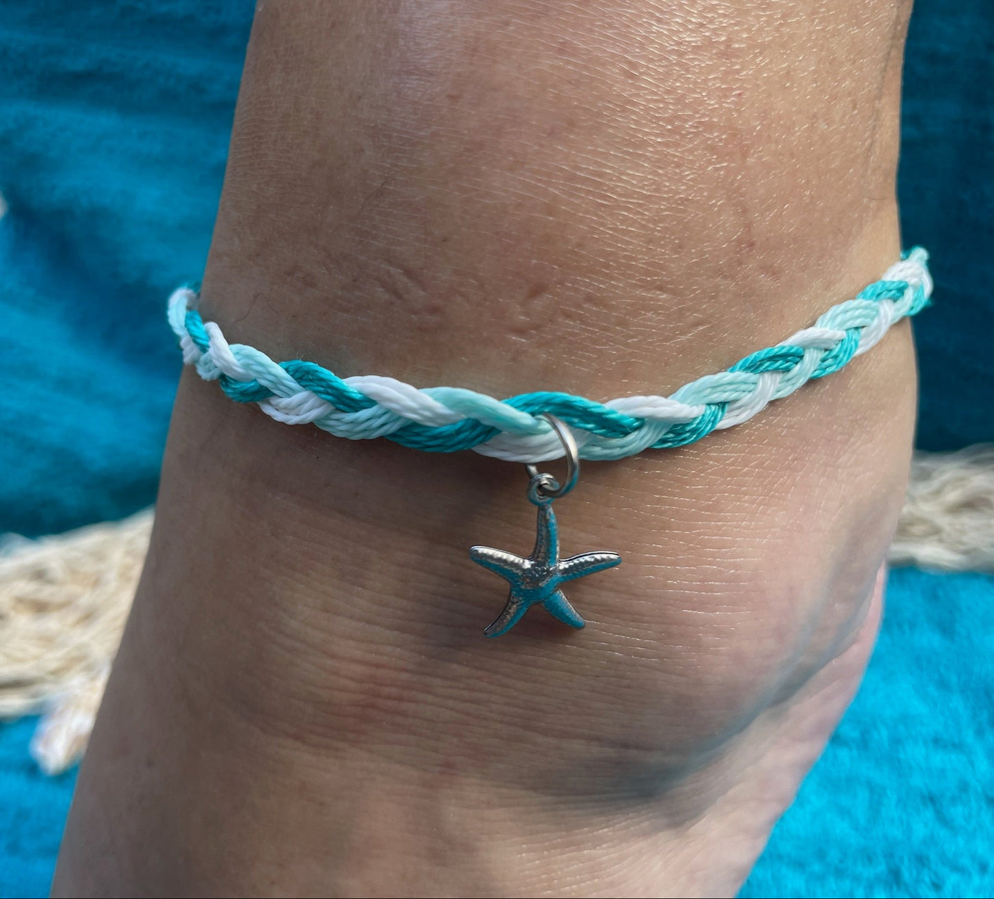Braided Silver Starfish Anklet
