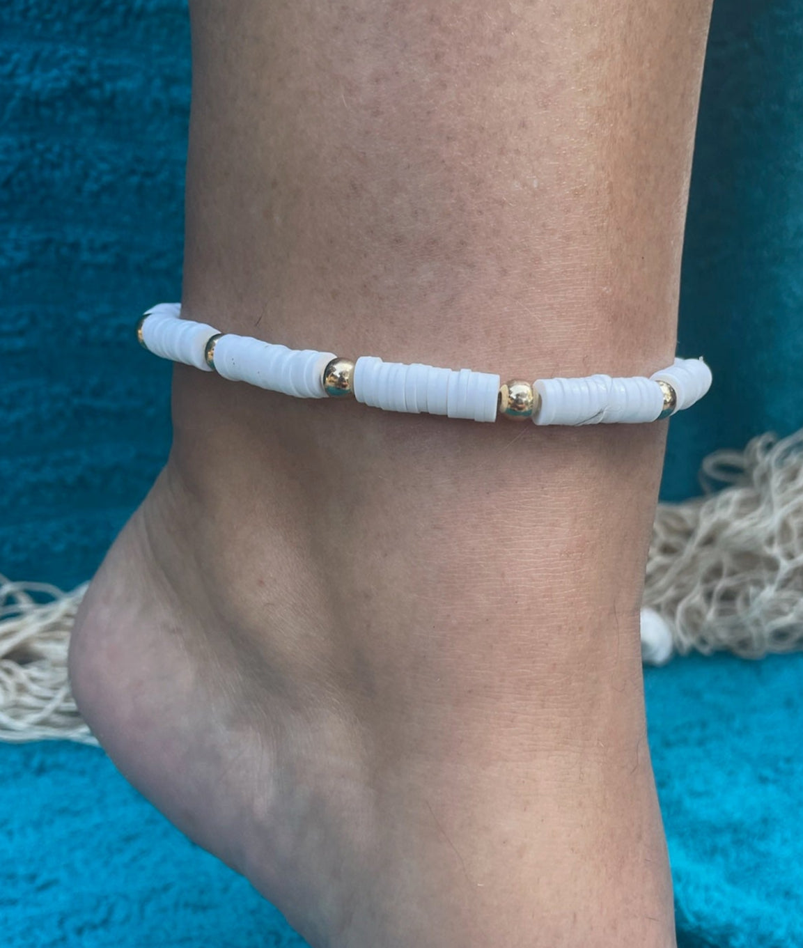 White Gold Heishi Bead Anklet