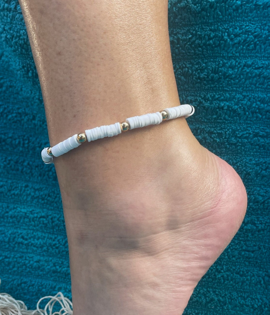 White Gold Heishi Bead Anklet
