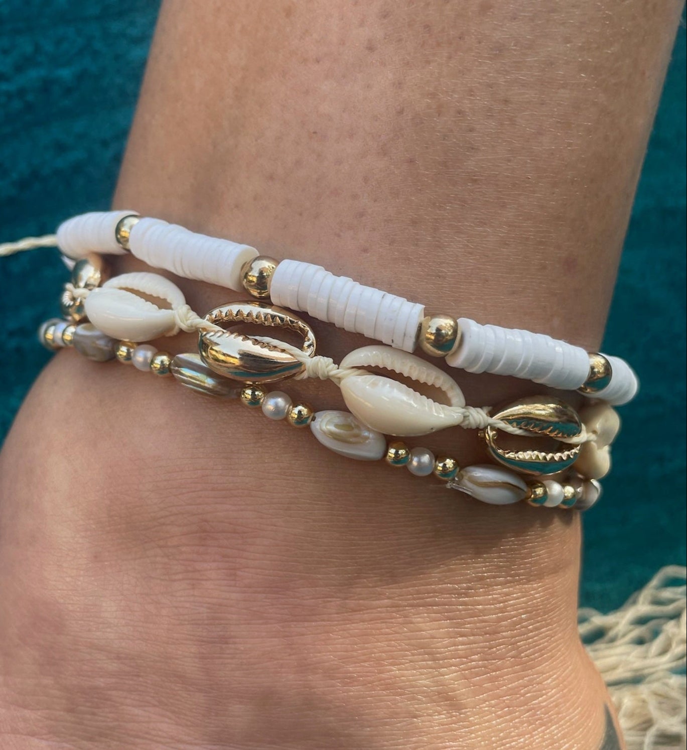 Seashell Shimmer 3-Piece Anklet Set