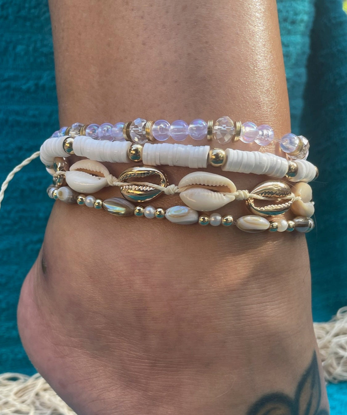 Seashell Shimmer 4-Piece Anklet Set