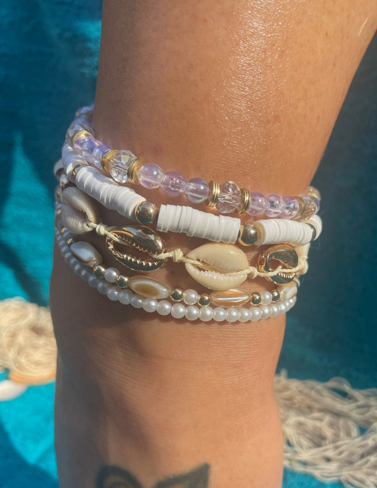 Sunshine Seashell 5-Piece Anklet Set
