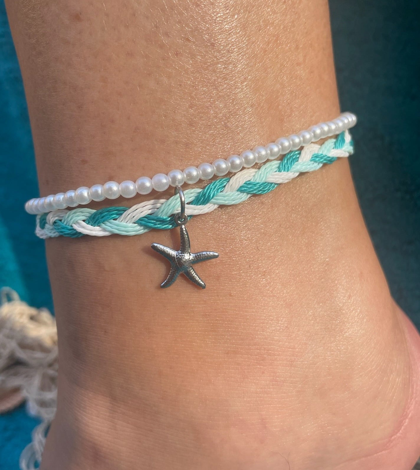 Aqua Pearl Anklet Set