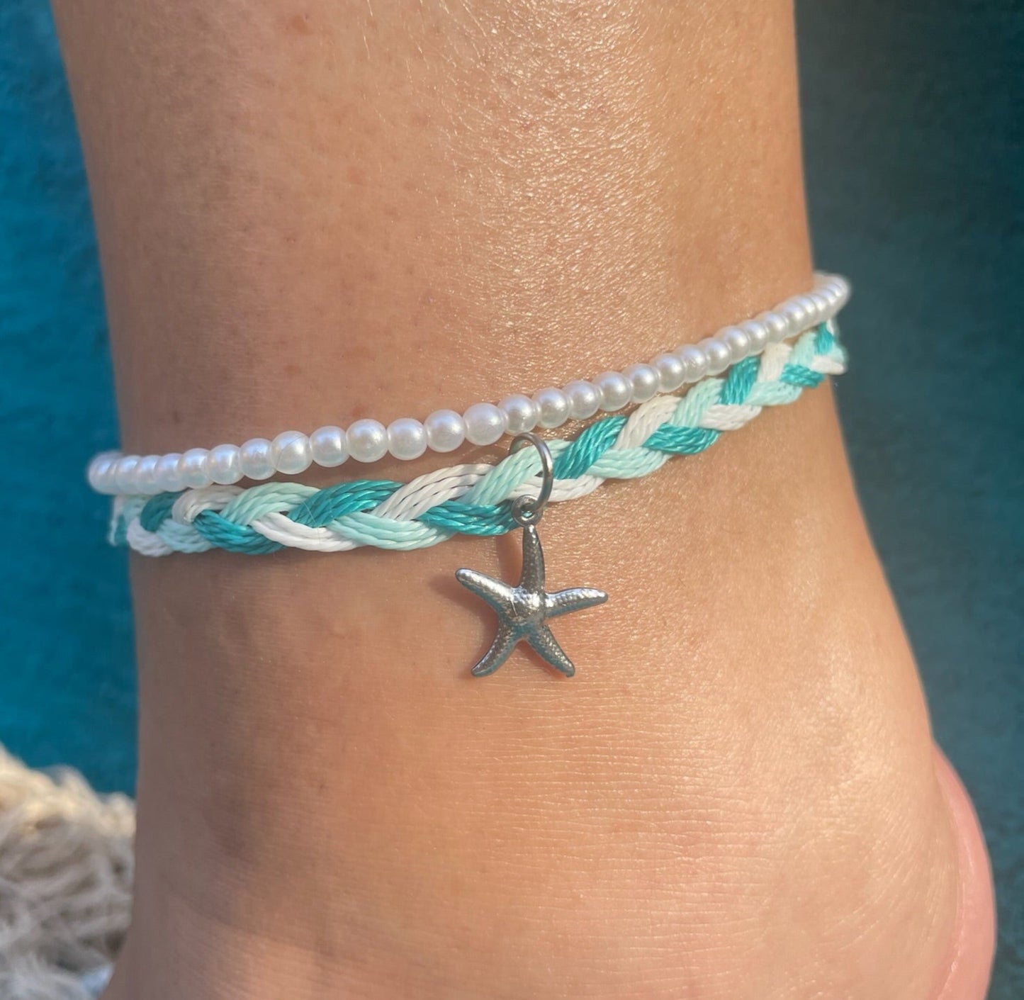 Aqua Pearl Anklet Set