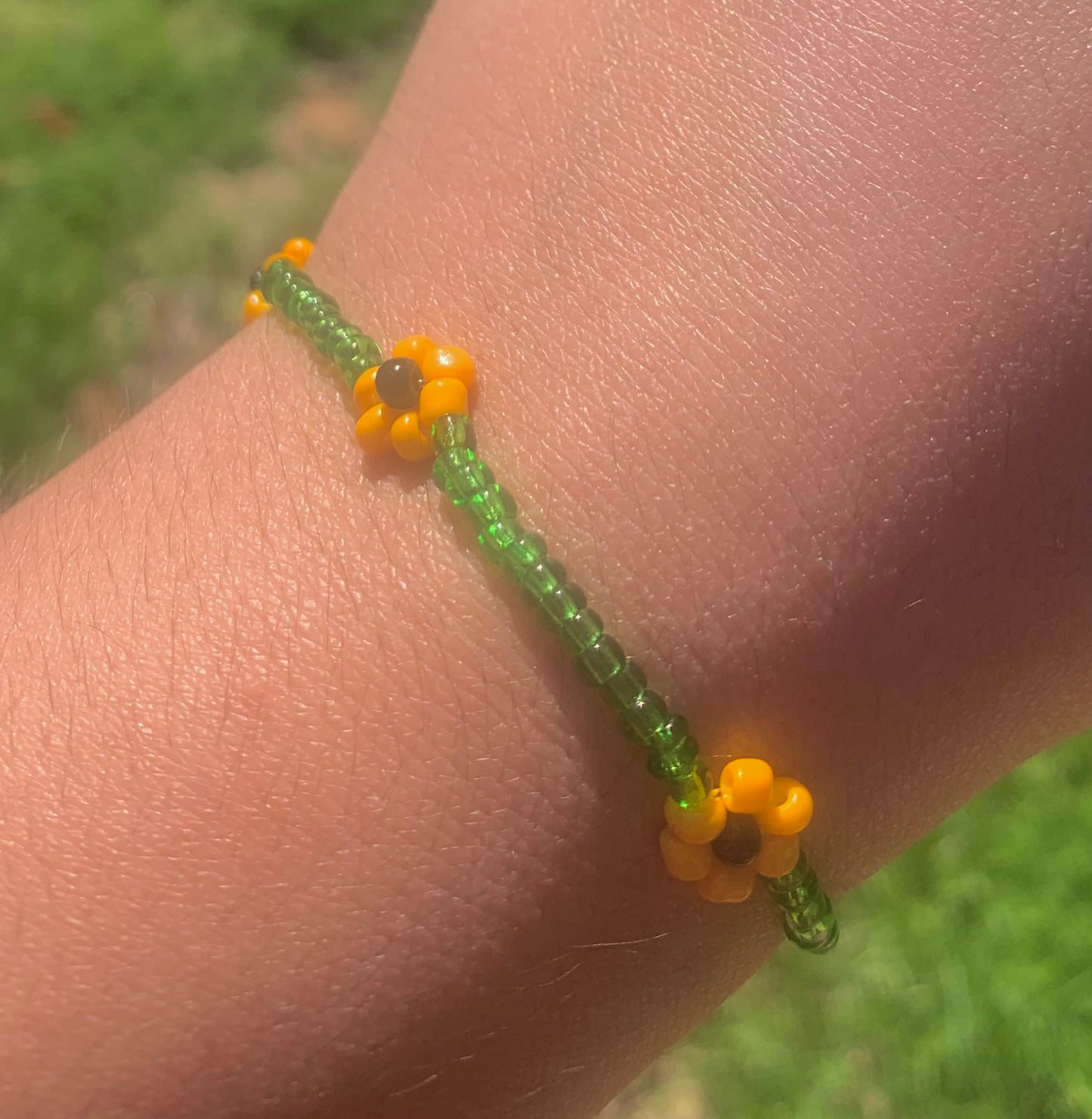 "Sunflower" Flower-Chain Seed Bead Bracelet