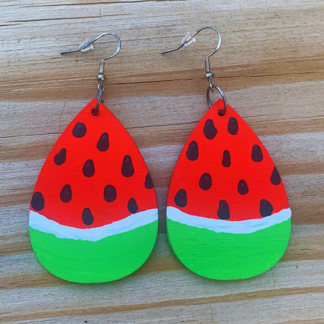 Handpainted Watermelon Slice Earrings