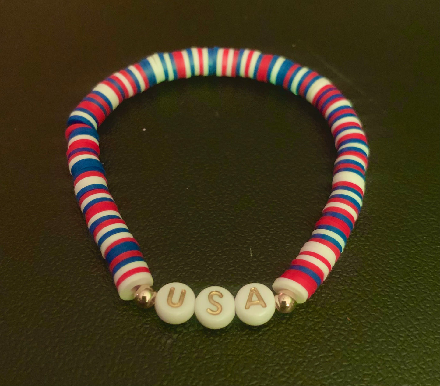 Red/White/Blue Mix Heishi Letter Bracelet