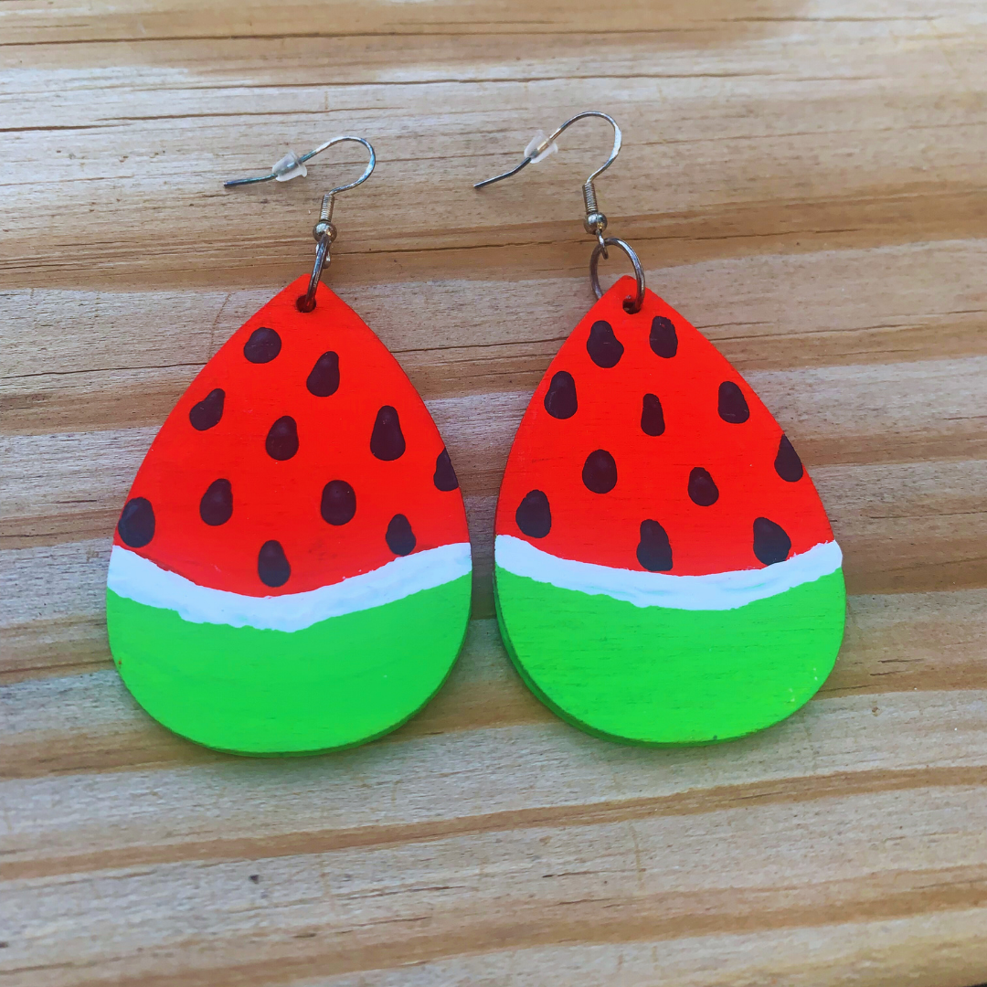 Handpainted Watermelon Slice Earrings