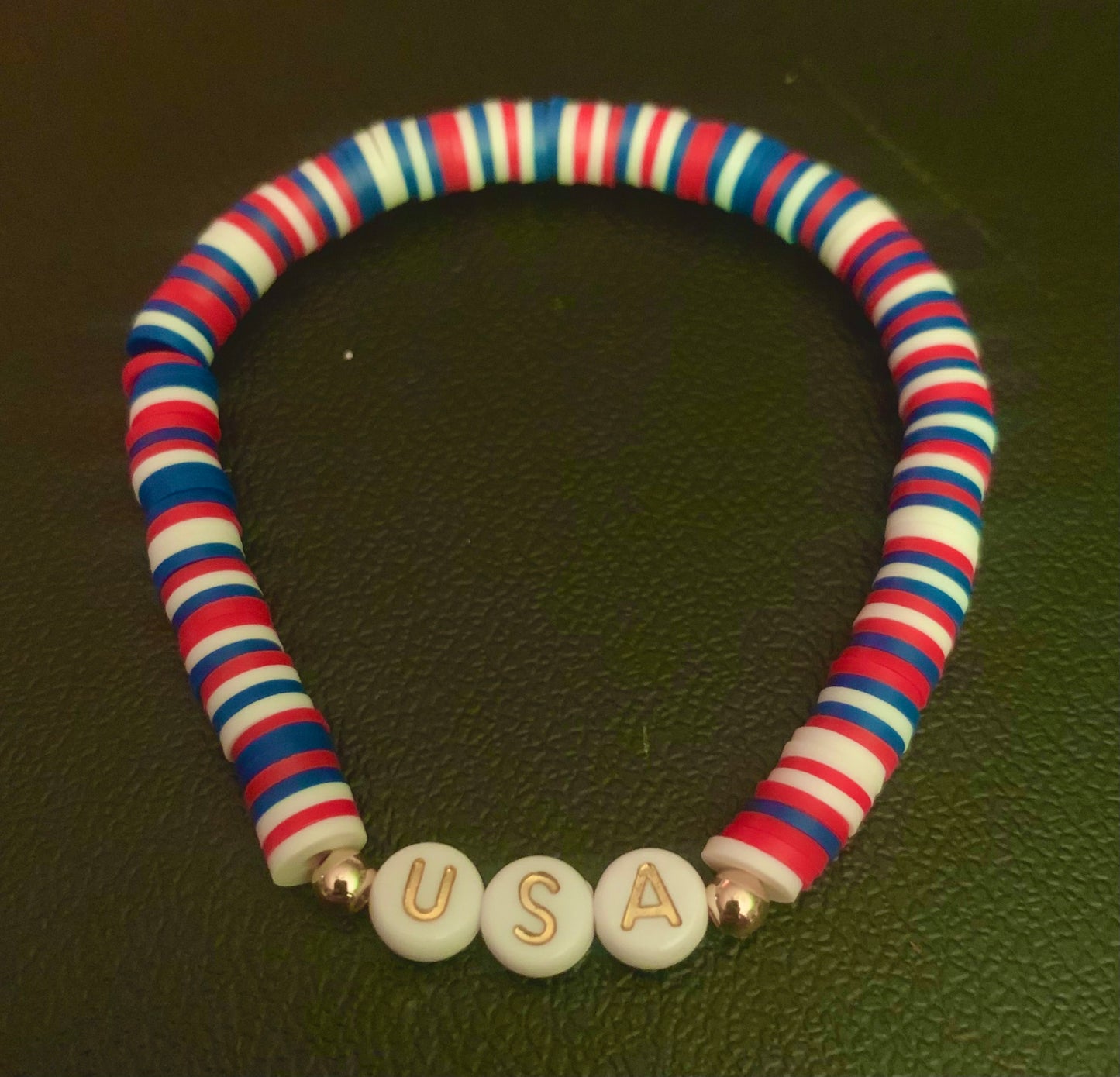 Red/White/Blue Mix Heishi Letter Bracelet