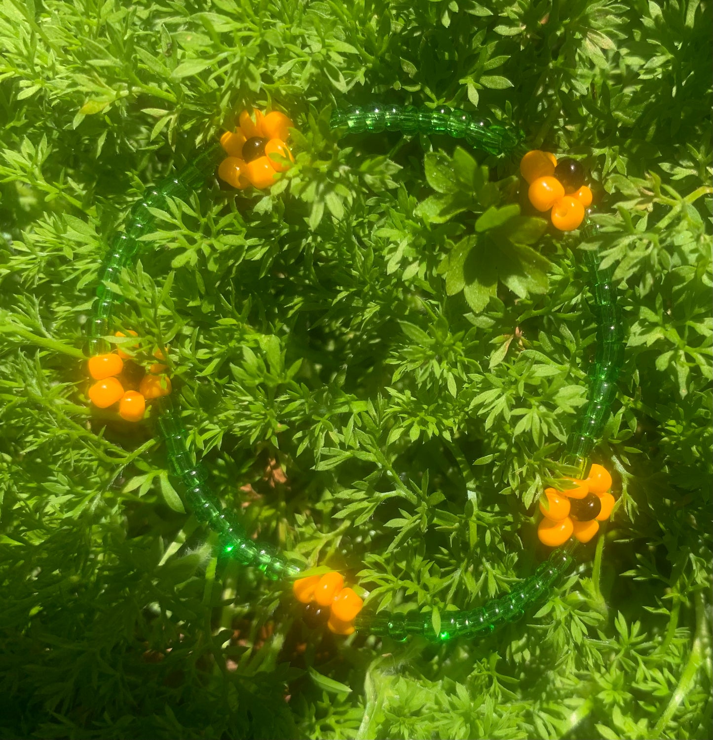 "Sunflower" Flower-Chain Seed Bead Bracelet