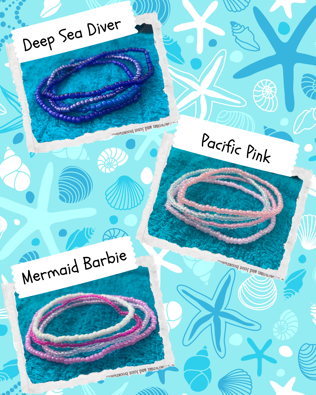 4-Strand Mermaid Charm Seed Bead Bracelet