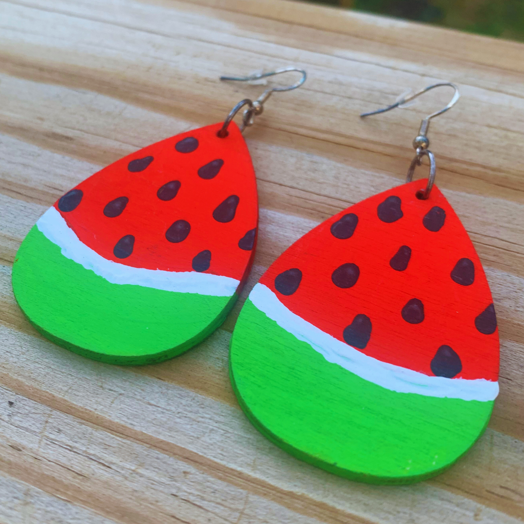 Handpainted Watermelon Slice Earrings