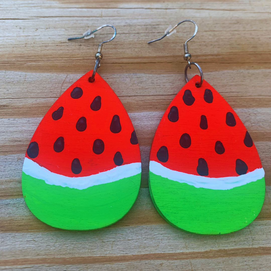 Handpainted Watermelon Slice Earrings