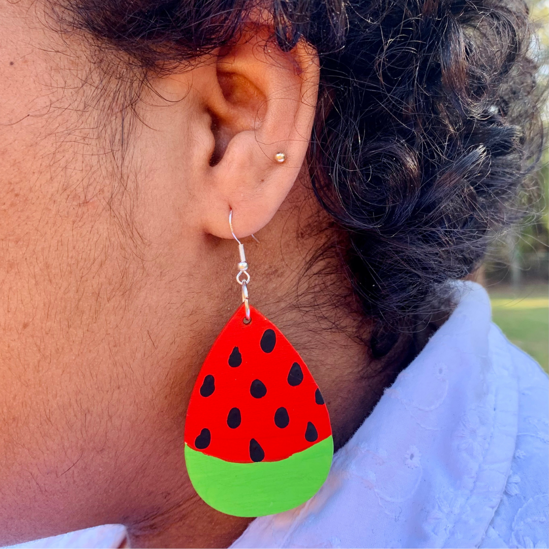 Handpainted Watermelon Slice Earrings