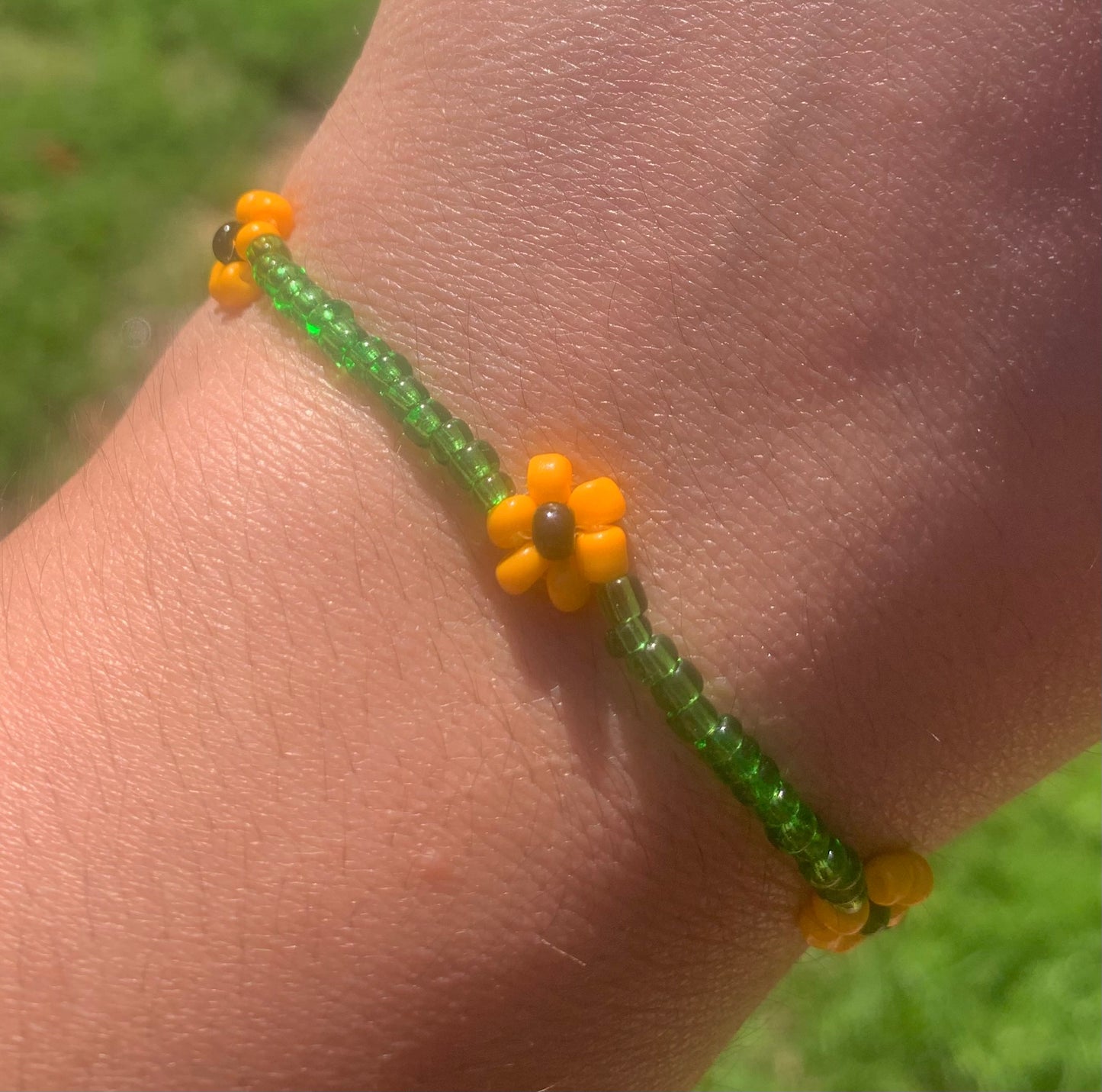 "Sunflower" Flower-Chain Seed Bead Bracelet