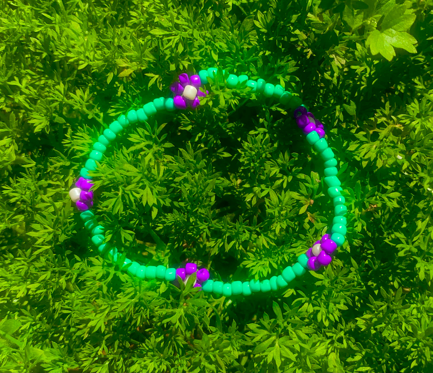 "Violet" Flower-Chain Seed Bead Bracelet