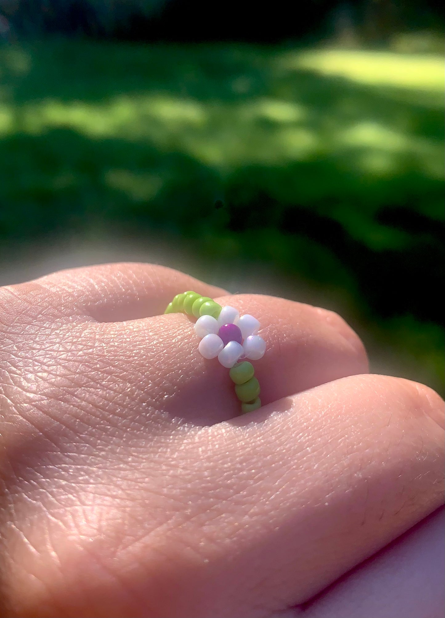 "White Orchid" Flower-Chain Seed Bead Bracelet