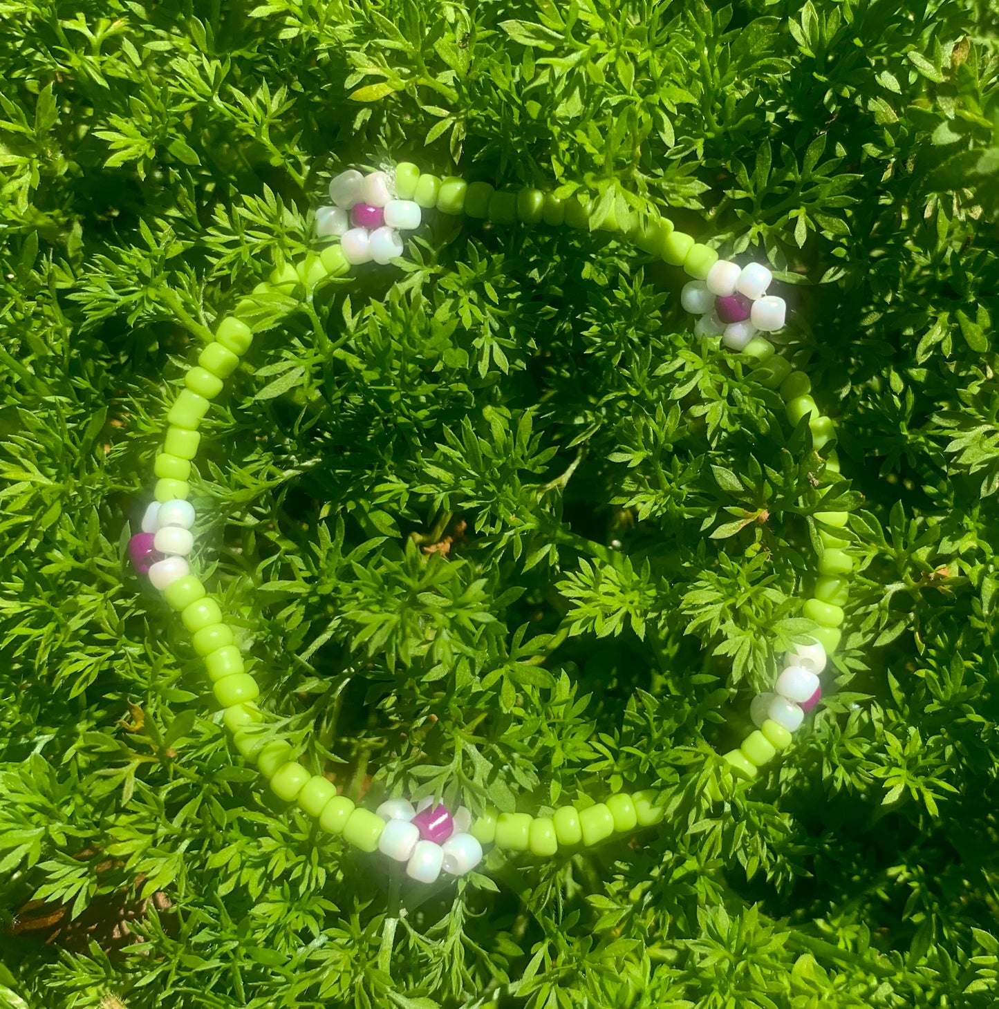 "White Orchid" Flower-Chain Seed Bead Bracelet