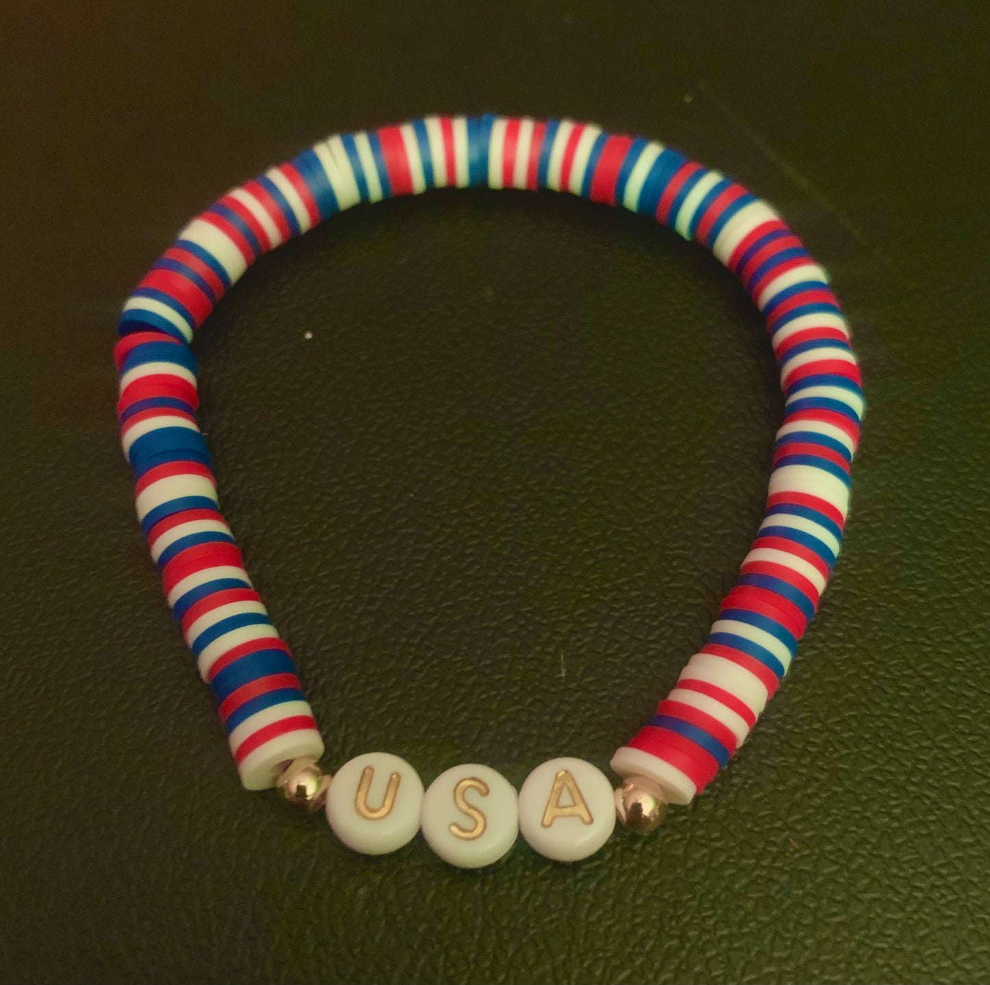 Red/White/Blue Mix Heishi Letter Bracelet