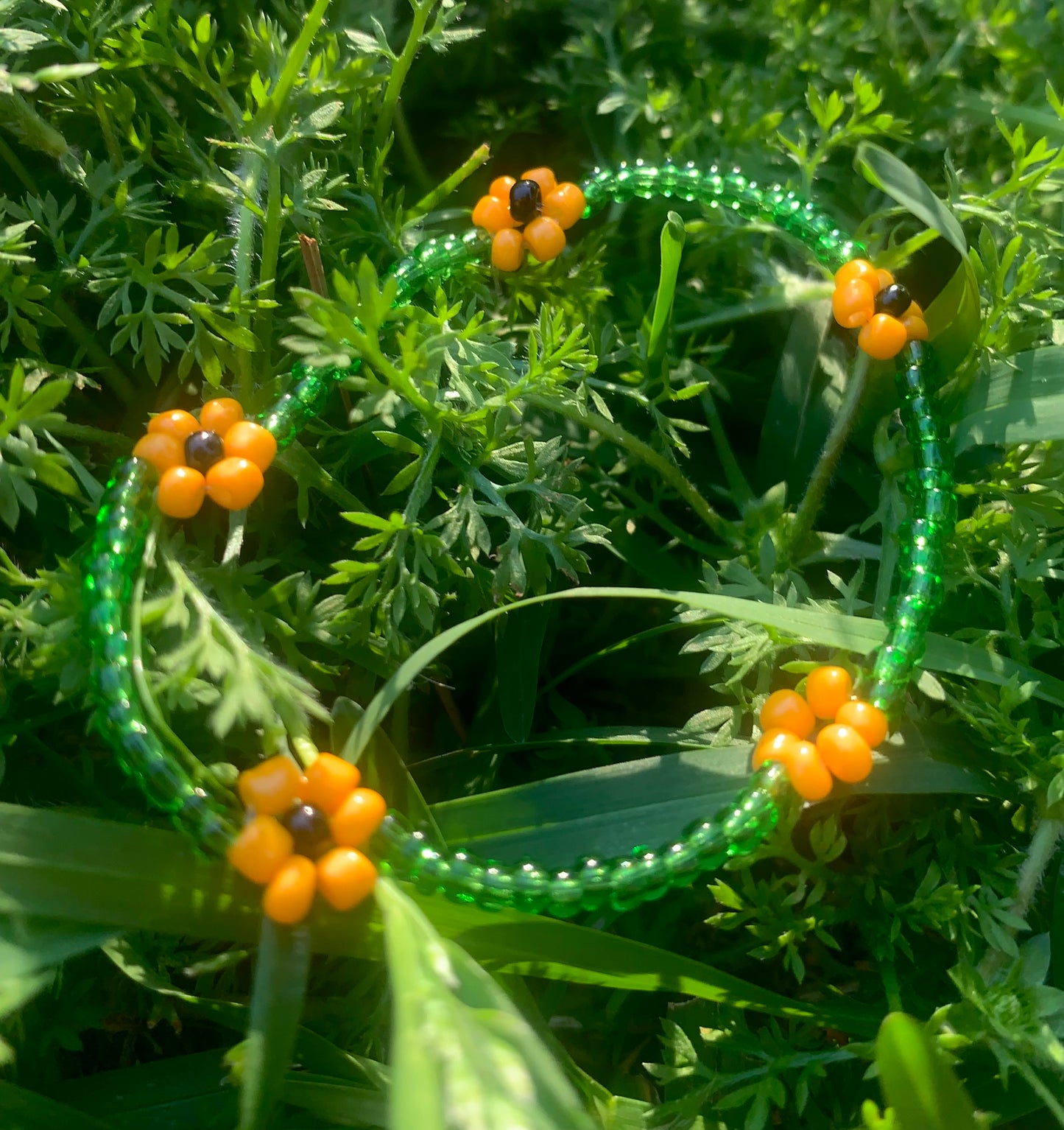 "Sunflower" Flower-Chain Seed Bead Bracelet